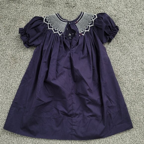 Girls Rosalina Navy Smocked Dress 2T - Picture 2 of 8